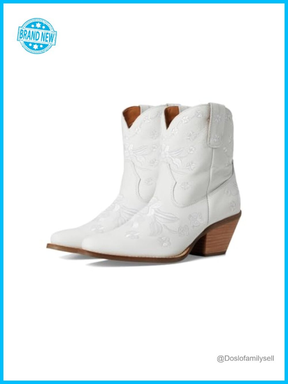 Dingo Sweetheart Floral Embroidered Snip Toe Pull On Ankle Boots Mid Heel